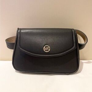 Michael Kors Black Leather Belt Bag with Gold Logo
